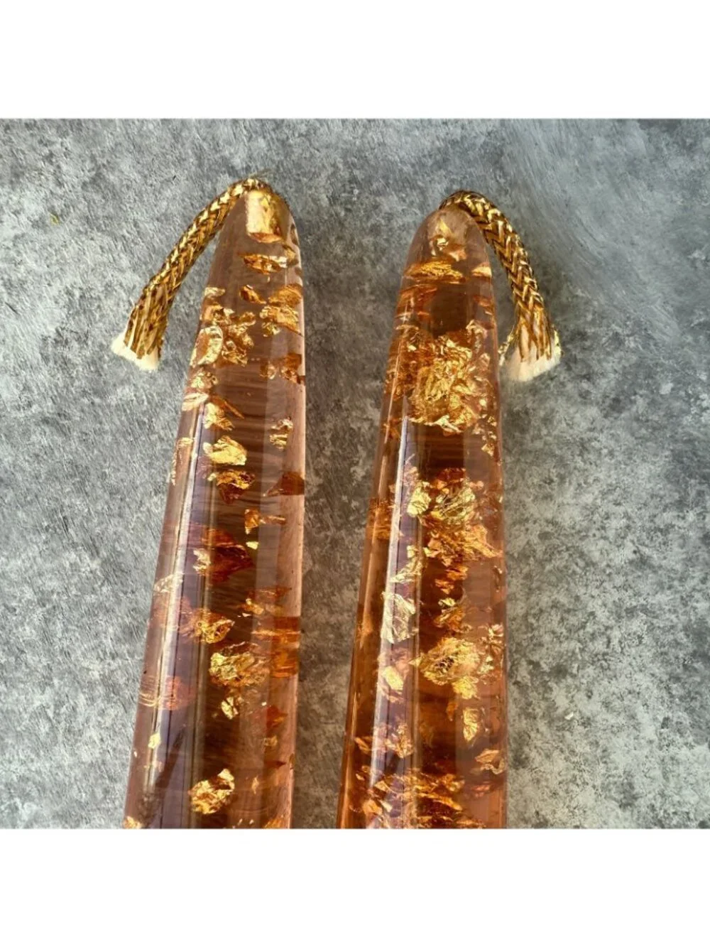 Vintage Orange Gold Flake Lucite Candle Set 8
